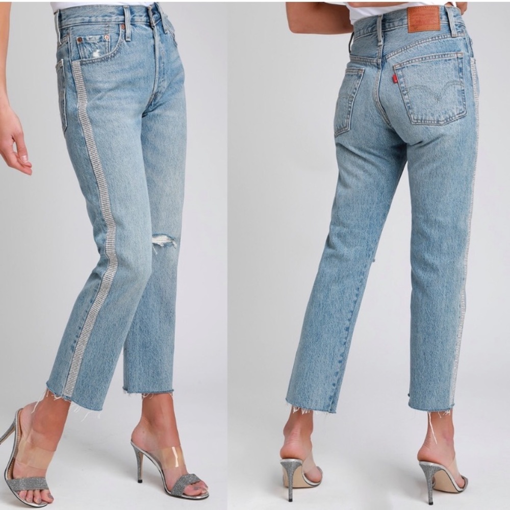 Levi 5 Crop Straight Rhinestone Jeans